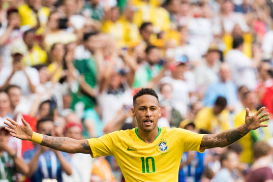 Neymar of Brazil celebrates the 1-0 goal