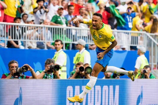 Neymar of Brazil celebrates the 1-0 goal