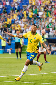 Neymar of Brazil celebrates the 1-0 goal