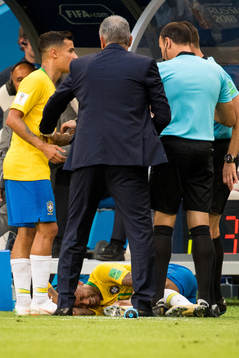 Neymar of Brazil with an injury