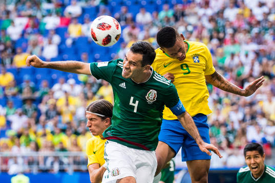 Rafael Marquez of Mexico and Gabriel Jesus of Brazil
