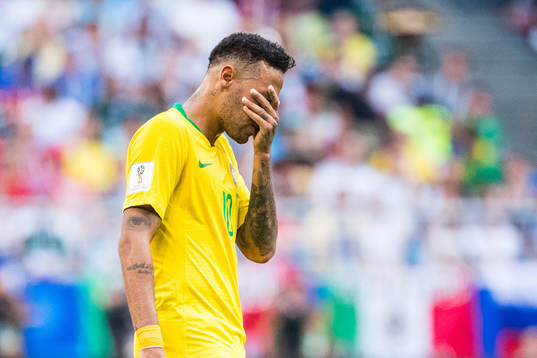 Neymar of Brazil looks dejected