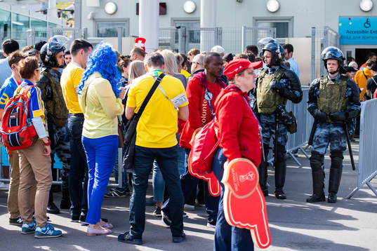 Security personel outside the arena prior to the FIFA World