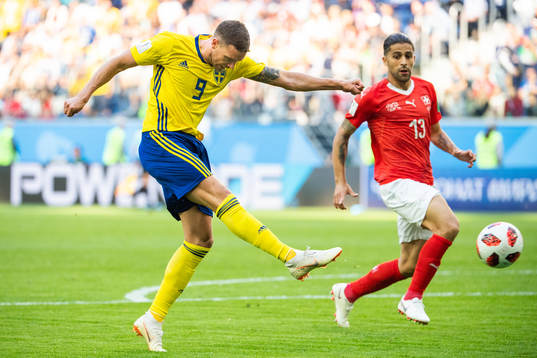 Marcus Berg of Sweden shoots