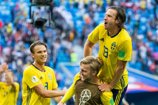 Albin Ekdal, Emil Forsberg and Gustav Svensson of Sweden