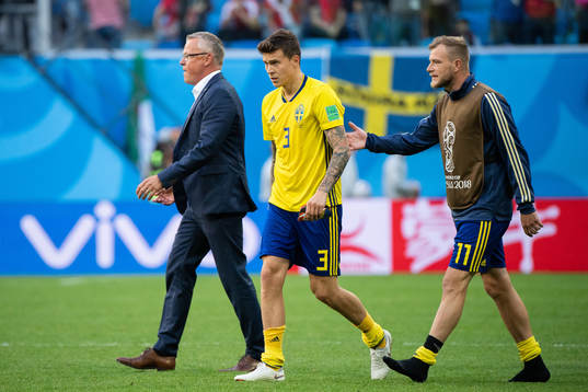 Victor Nilsson Lindelöf of Sweden reacts