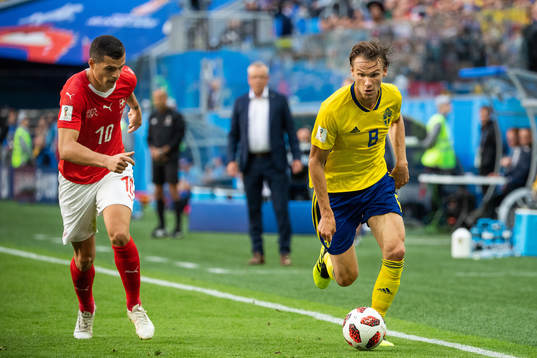 Granit Xhaka of Switzerland and Albin Ekdal of Sweden
