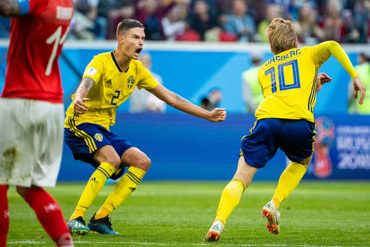 Mikael Lustig adn Emil Forsberg celebrate 1-0 by Forsberg