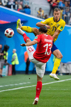 Ricardo Rodriguez of Switzerland and Viktor Claesson of
