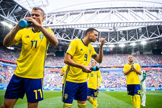 Viktor Claesson and Marcus Berg of Sweden prior to the FIFA