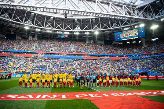 Players of Sweden and of Switzerland prior to the FIFA