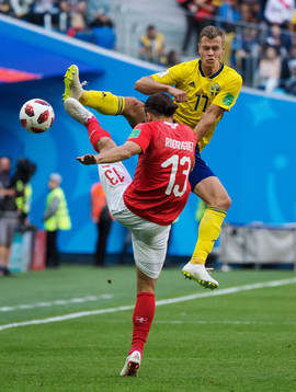 Ricardo Rodriguez of Switzerland and Viktor Claesson of