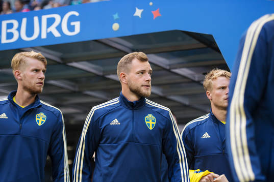 Filip Helander and John Guidetti of Sweden