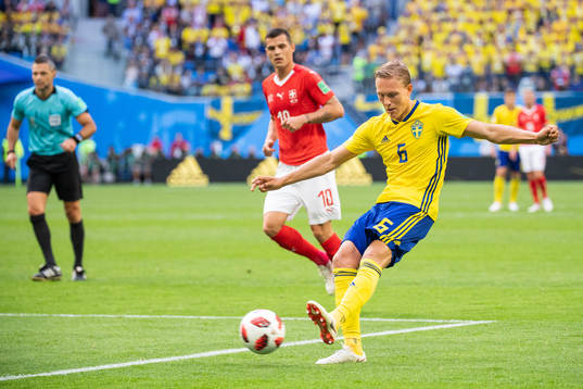 Ludwig Augustinsson of Sweden with a shot
