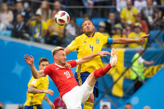 Josip Drmic of Switzerland and Andreas Granqvist of Sweden