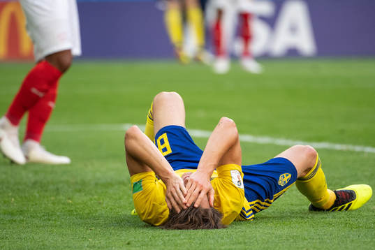 Albin Ekdal of Sweden looks dejected