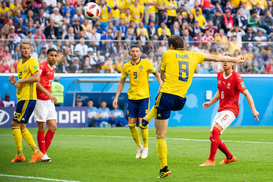 Albin Ekdal of Sweden misses a chance to score