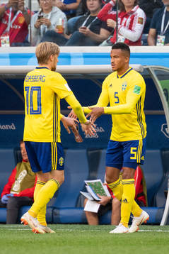 Emil Forsberg is substituted for Martin Olsson of Sweden of