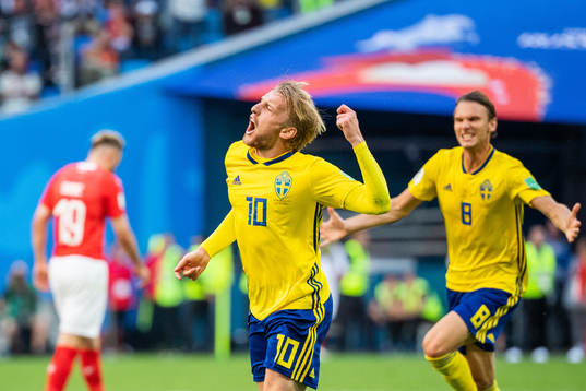 Emil Forsberg of Sweden celebrate