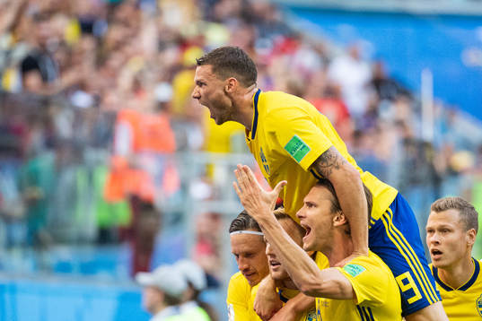 Emil Forsberg of Sweden celebrate Marcus Berg,Gustav