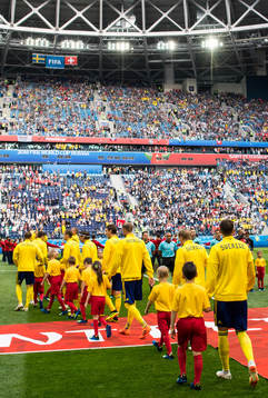 Players of Sweden make their entrance prior the FIFA World