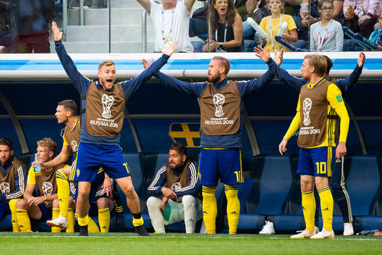John Guidetti of Sweden reacts