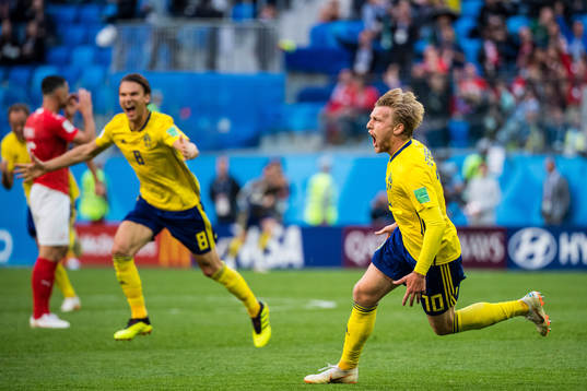 Emil Forsberg of Sweden celebrates
