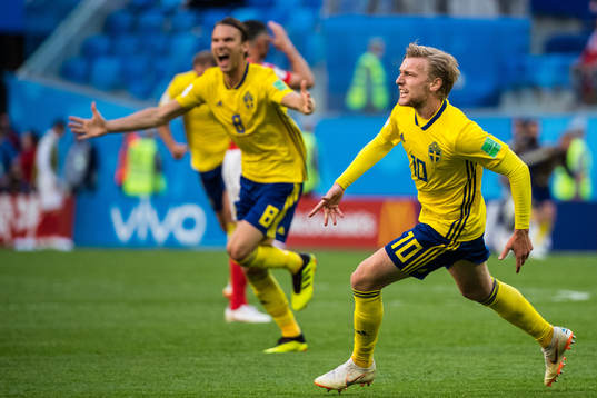 Emil Forsberg of Sweden celebrates