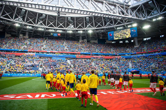 Swedish palyers enters the pitch prior to the FIFA World