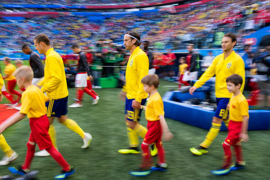 Gustav Svensson of Sweden enters the pitch prioir to the