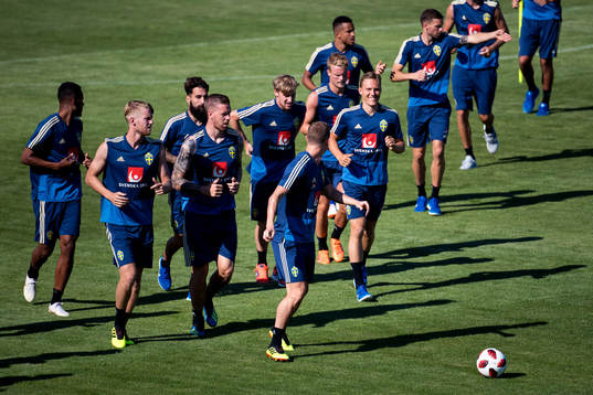 The Swedish national football team is gathered at a