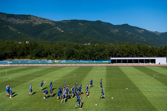 The Swedish national football team is gathered at a