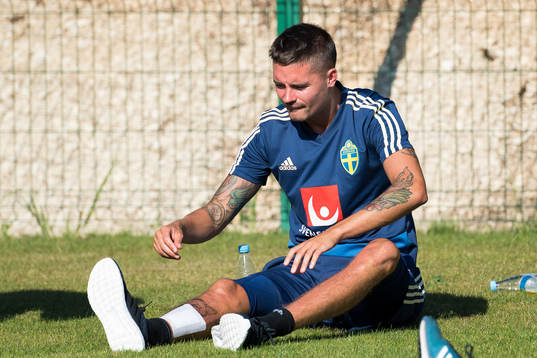 Mikael Lustig of the Swedish national football team at a