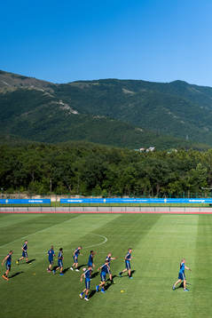 The Swedish national football team is gathered at a
