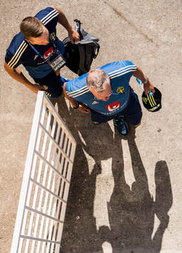 Goalkeeper Karl-Johan Johnsson and head coach Janne