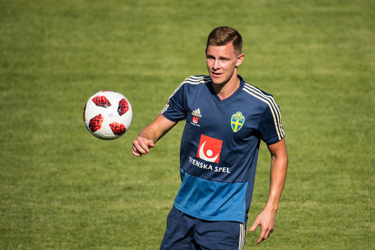 Emil Krafth of the Swedish national football team at a