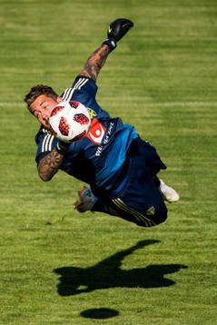 Goalkeeper Kristoffer Nordfeldt of the Swedish national