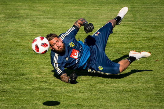 Goalkeeper Kristoffer Nordfeldt of the Swedish national