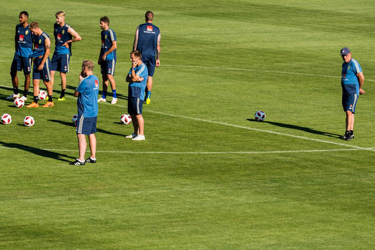 Head coach Janne Andersson (right) of the Swedish national