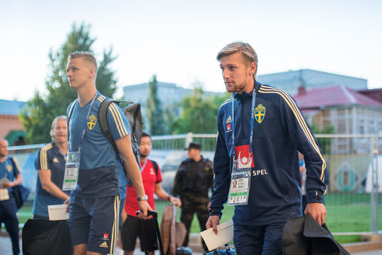 Emil Forsberg of the Swedish national football team arrives
