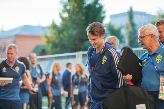 Albin Ekdal of the Swedish national football team arrives