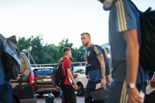 John Guidetti of the Swedish national football team arrives