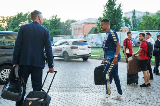 Martin Olsson of the Swedish national football team arrives