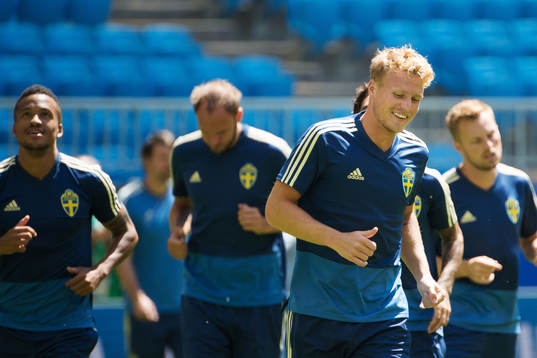 Oscar Hiljemark of the Swedish national football team at a