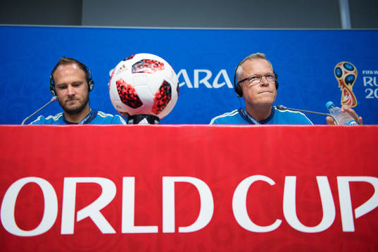 Andreas Granqvist and head coach Janne Andersson of the