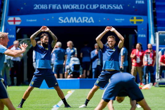Jimmy Durmaz and Sebastian Larsson of the Swedish national