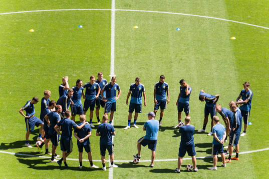 General view of the Swedish national football team at a