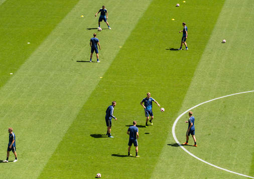 General view of the Swedish national football team at a