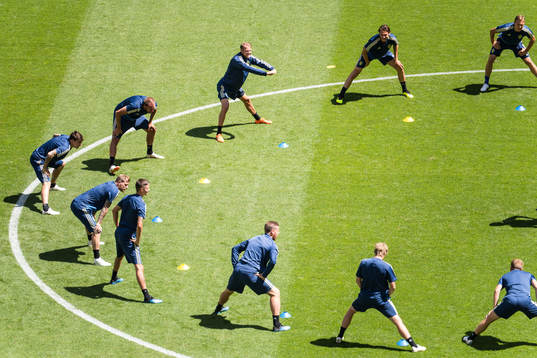 General view of the Swedish national football team at a
