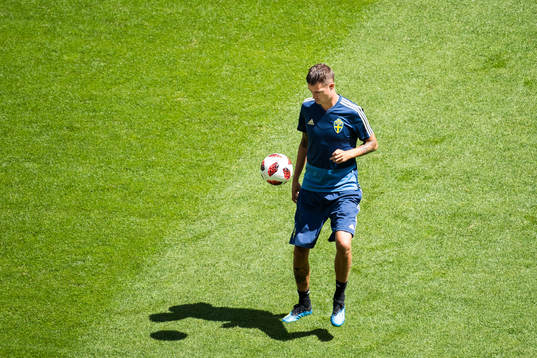 Mikael Lustig of the Swedish national football team at a